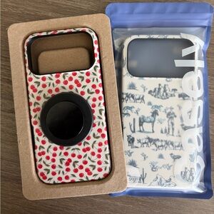 CASELY Cherry Print & Blue Western Pattern Phone Case Duo - White Cases